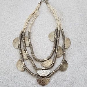 Bohemian tribal necklace silver and white